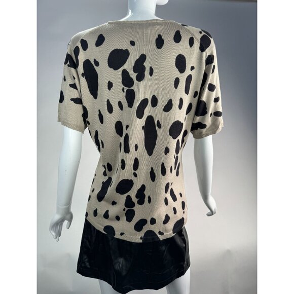 Joseph A. Silk Polka Dot Sweater Beige & Black Size L 100% Silk Women's Short Sl - Picture 7 of 16